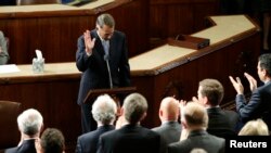 Le président de la Chambre John Boehner fait son dernier discours avant d'accueillir le nouveau président à Washington, le 29 octobre 2015. 