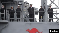 澳大利亞皇家海軍一艘阿德萊德級導彈護衛艦（路透社2019年4月21日）