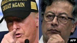 အမေရိကန်သမ္မတ Donald Trump (ဝဲ) နဲ့ ကိုလံဘီယာသမ္မတ Gustavo Petro (ယာ)